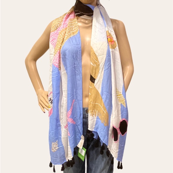 Kate Spade Beach Towel Themed Oblong Fashion Scarf with Tassels 80 x 30 NWT - Picture 4 of 10